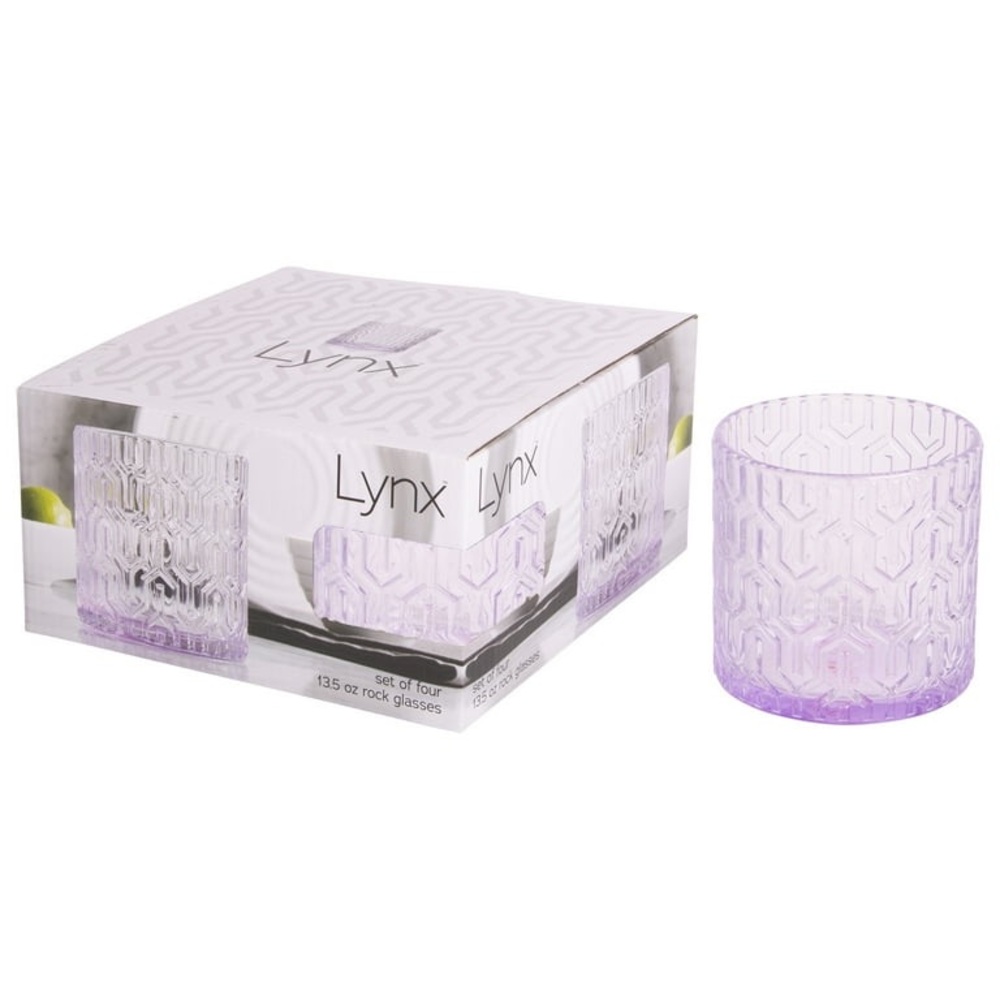 Lynx Lavender 13oz DOF Glass- Set of Four.  New in box.